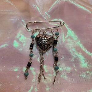 Silver And Blue Heart Brooch Pin